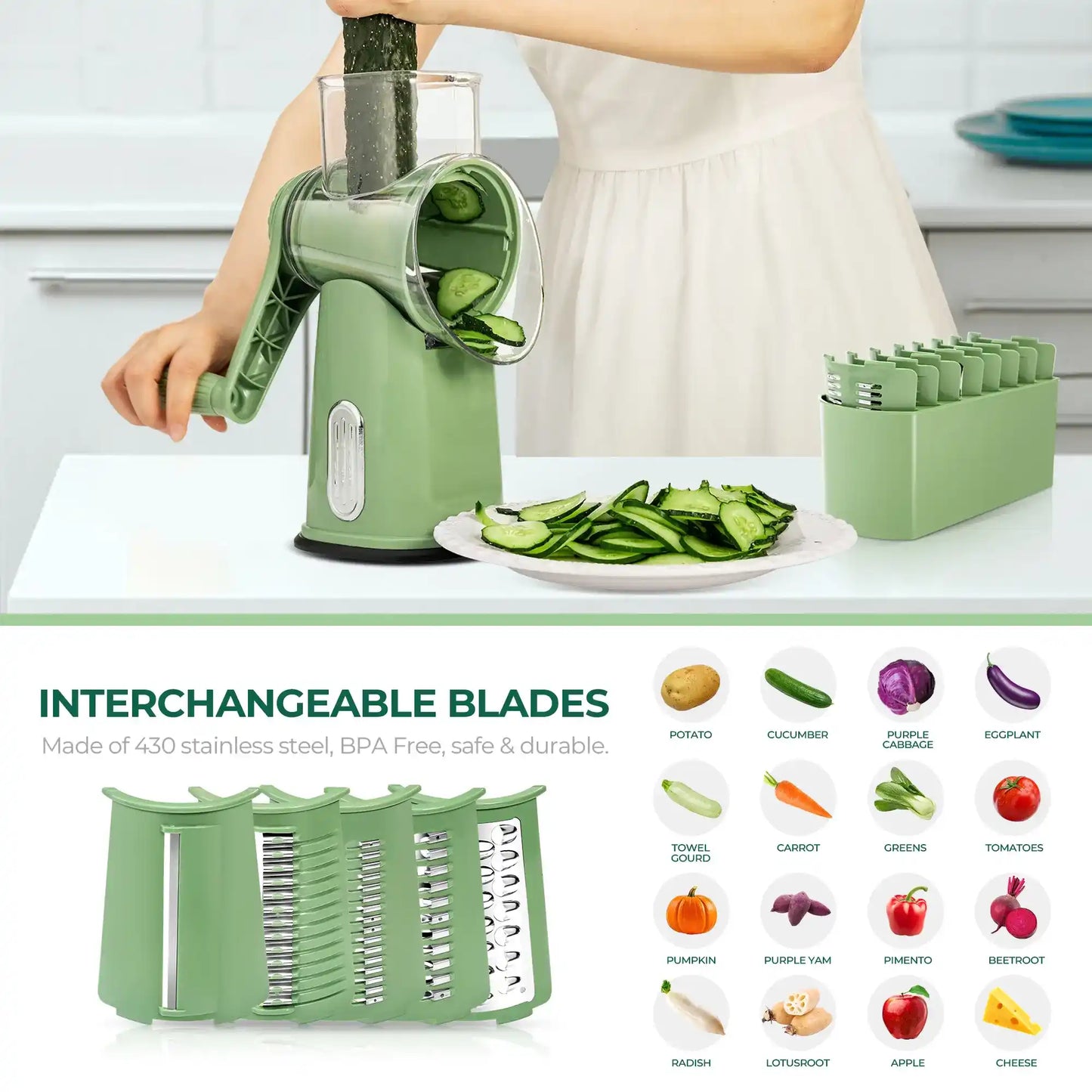 Effortless Rotary Cheese Grater & Veggie Slicer