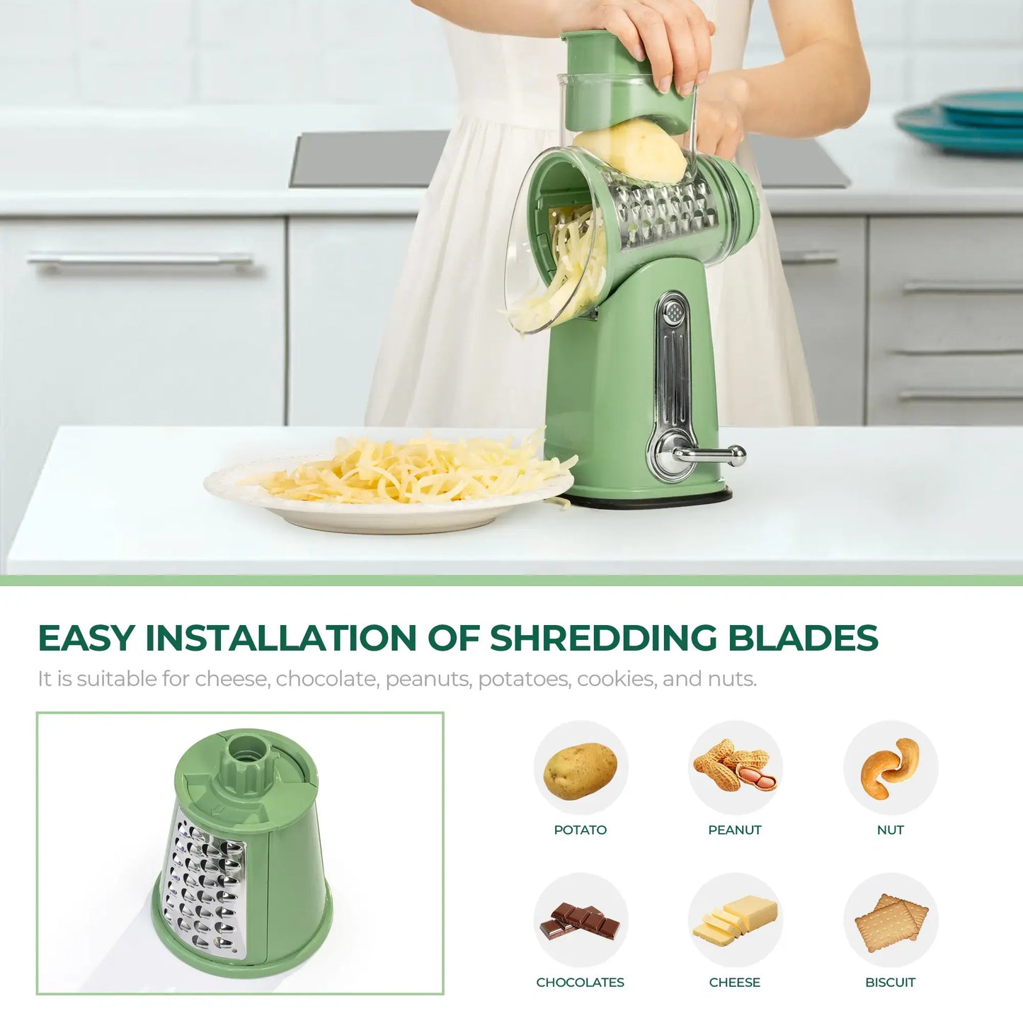 Effortless Rotary Cheese Grater & Veggie Slicer