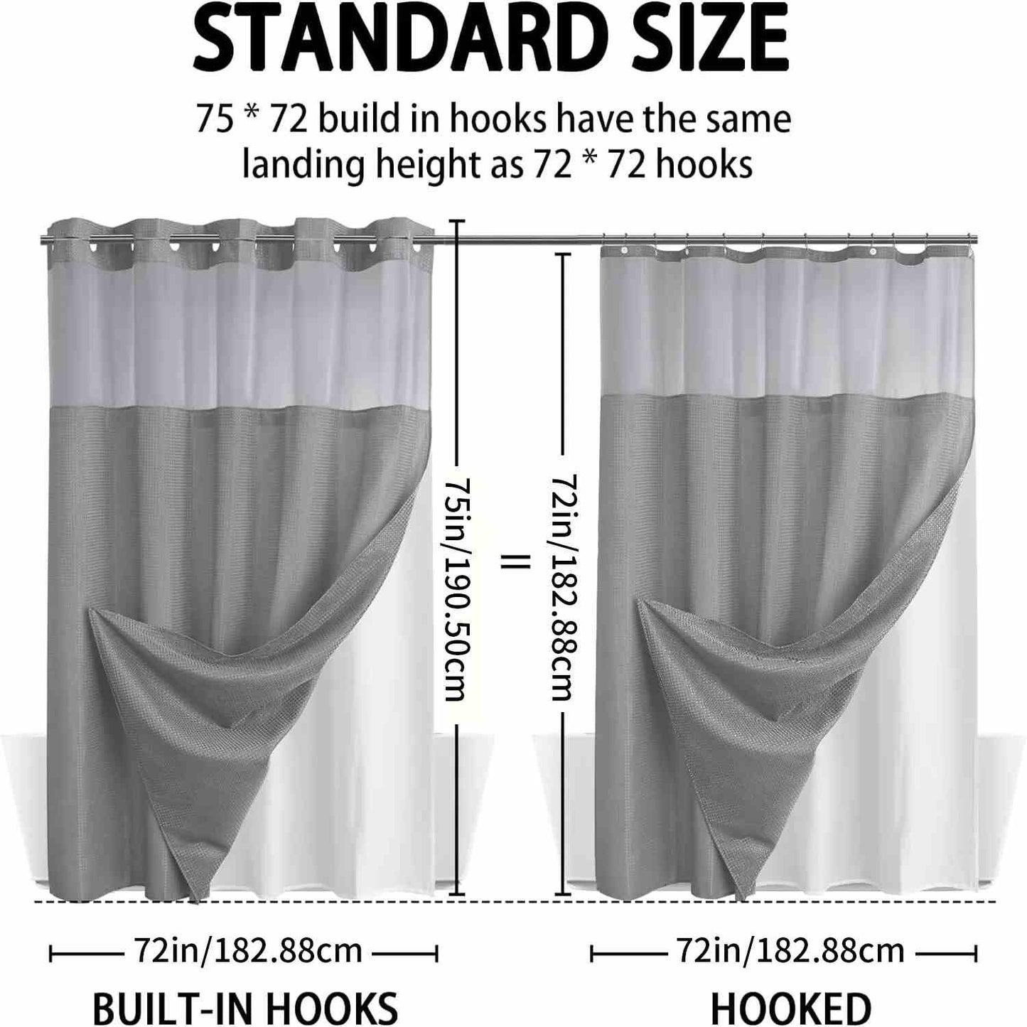 Hookless Double-Layer Shower Curtain with Removable Waterproof Snap-In Liner