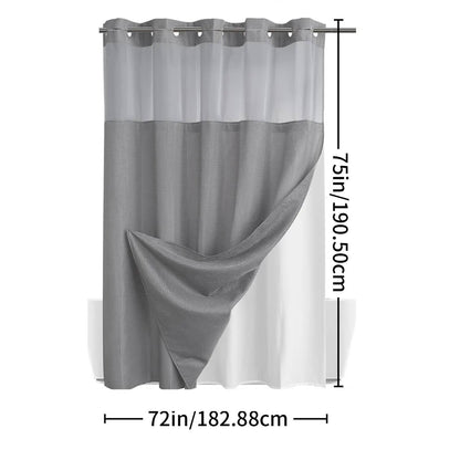 Hookless Double-Layer Shower Curtain with Removable Waterproof Snap-In Liner